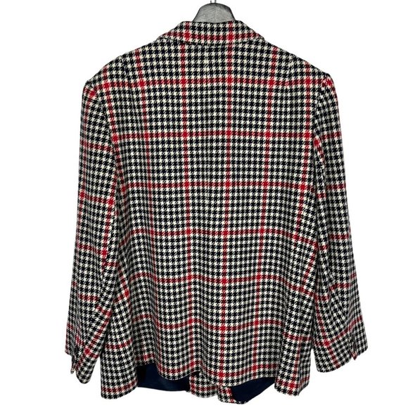 Vintage 80s Pendleton Navy Blue White Red Houndstooth Plaid Wool Blazer 22W - Picture 2 of 9